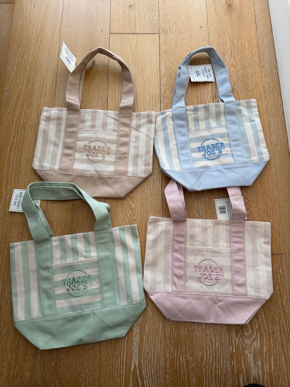 Trader Joe’s Striped Canvas Tote Bag - Pink, Green, Blue, Tan